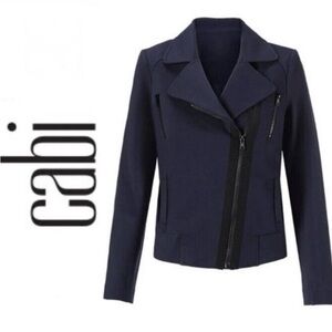 Cabi Chance Asymmetrical Zip Moto Jacket Women's  Navy Blue Bomber Blazer small
